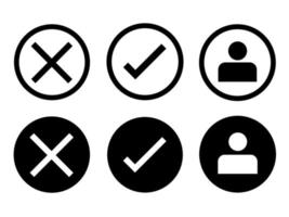 Cross and tick. User icon. Modern style icons are located on white and black backgrounds. The pack has six icons. vector