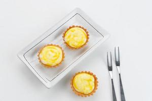 Golden Brown Fresh Cheese Tart served on plate photo