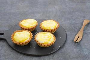 Golden Brown Fresh Cheese Tart served on plate photo