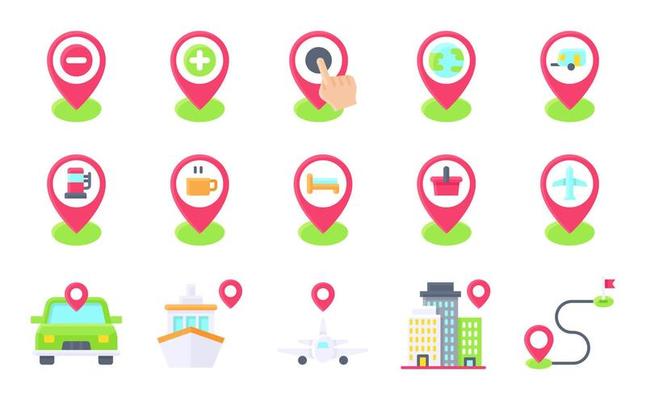 Location map and navigation flat icon set 6