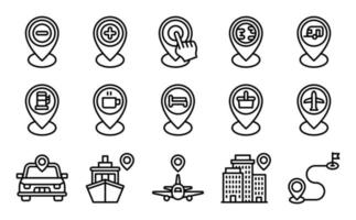 Location map and navigation line icon set 6 vector