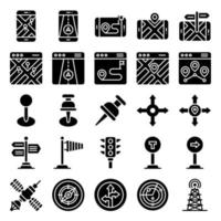 Location map and navigation solid icon set 3 vector