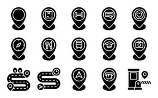 mapa de ubicación y conjunto de iconos sólidos de navegación 5 vector