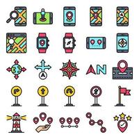 Location map and navigation filled icon set 4 vector
