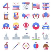 Fourth of July flat icon set, Independent day vector