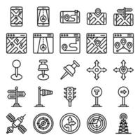 Location map and navigation line icon set 3 vector