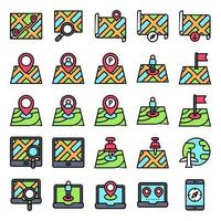 Location map and navigation filled icon set 2 vector