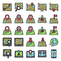 Location map and navigation filled icon set 2 vector