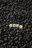 coffee roasted and text wood cube close up image. photo