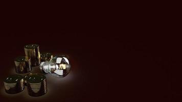 Light bulb  and gold coins in dark 3d rendering for business content. photo