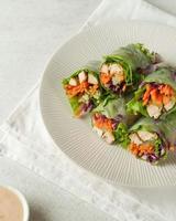 Vegetable spring roll, fresh roll salad made from mix vegetables and roasted chicken. photo