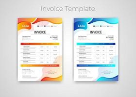 plantilla de factura comercial moderna y colorida abstracta con variación de color. la hoja de papel de plantilla de diseño de factura de cotización incluye contabilidad, precio, impuestos y cantidad. con vector de variación de color