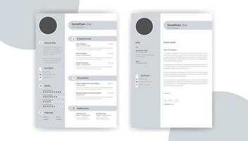 Professional CV Resume Template Design and Letterhead  Cover Letter for Ui Ux Designer. Cv Layout with Photo Placeholder. Vector Minimalist Style