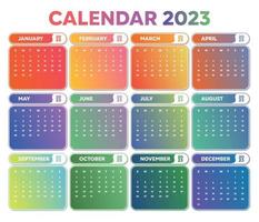 Gradient 2023 colorful calendar template vector