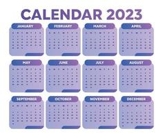 Gradient 2023 calendar template with purple color vector