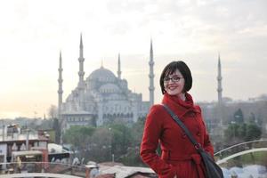 woman visit ancient istambul in turkey photo