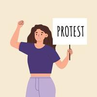 activista de la protesta de mujeres por la elección de una mujer sostiene un afiche de protesta.una niña con un afiche en apoyo del derecho al aborto en una manifestación de protesta vector