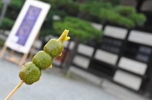 Japanese green tea melon traditional dessert stick - mochi daifuku dango photo