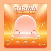 Giveaway anniversary with podium and spotlight background template vector