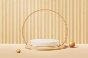Abstract geometric shape background with modern minimal 3d white and gold round pedestal podium vector