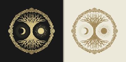 Tree of life where the moon and sun symbolize balance vector