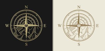 Gold luxury compass with mountain background vector illustration