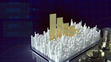 building city and chart arrow up on tablet for property content 3d rendering. photo