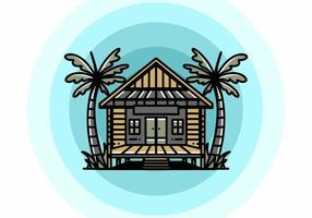 Wood house on the beach illustration badge design vector