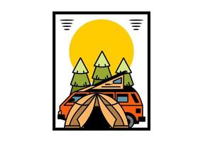 Camping with tent and car illustration design vector