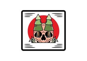 Pine trees stuck in skull illustration design vector