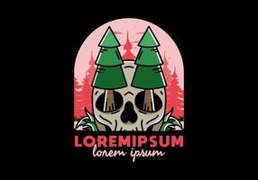 Pine trees stuck in skull illustration design vector
