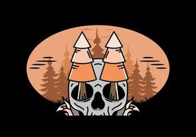 Pine trees stuck in skull illustration design vector