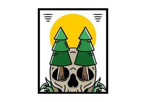Pine trees stuck in skull illustration design vector