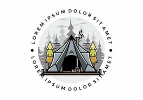 Large glamping tent with heater and chimney illustration design vector