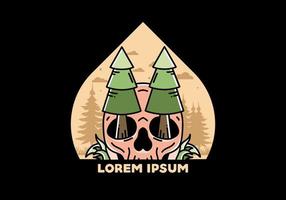 Pine trees stuck in skull illustration design vector
