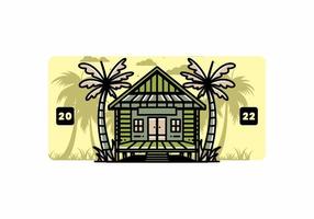 Wood house on the beach illustration badge design vector