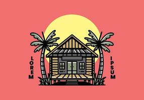 Wood house on the beach illustration badge design vector