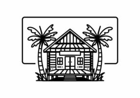 Wood house on the beach illustration badge design vector