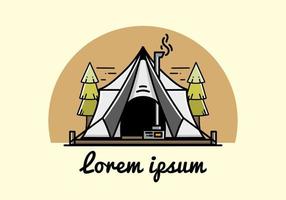 Large glamping tent with heater and chimney illustration design vector