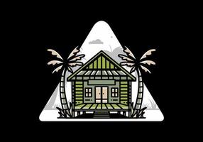 Wood house on the beach illustration badge design vector