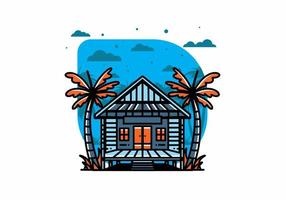 Wood house on the beach illustration badge design vector