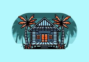 Wood house on the beach illustration badge design vector