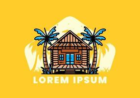 Wood house on the beach illustration badge design vector