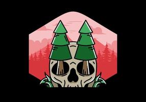 Pine trees stuck in skull illustration design vector