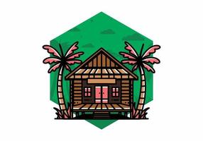 Wood house on the beach illustration badge design vector