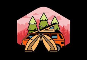 Camping with tent and car illustration design vector