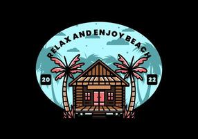 Wood house on the beach illustration badge design vector