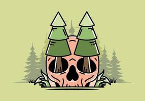 Pine trees stuck in skull illustration design vector