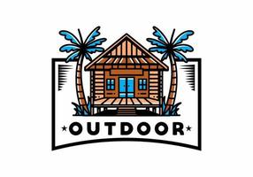 Wood house on the beach illustration badge design vector