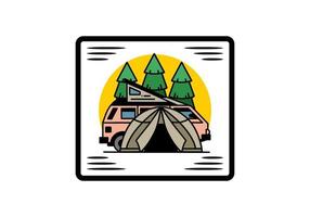 Camping with tent and car illustration design vector